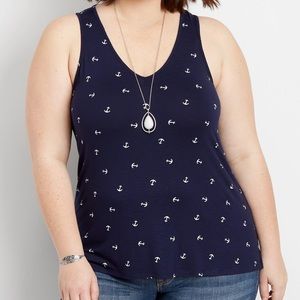 EUC Maurices Blue Tank with White Anchors & Macrame Racerback, Size 3x